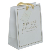 Bolsa regalo de 45 x 33 x 10 cm de Muchas Felicidades blanca con mensaje - 1 unidad