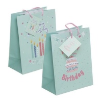 Bolsa regalo de 45 x 33 cm de Happy Birthday pastel surtida - 1 unidad