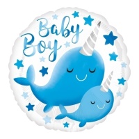 Globo redondo de narval azul con mensaje de Baby Boy de 43 cm - Anagram