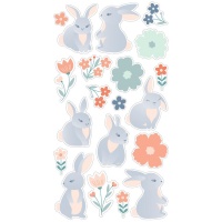 Pegatinas de Pascua de conejos y flores con relieve - 1 lámina