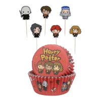 Cápsulas para cupcakes con picks de personajes de Harry Potter - 12 unidades