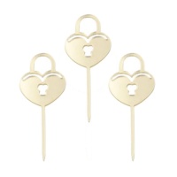 Picks acrílicos de candados del amor dorados - Pastkolor - 8 unidades