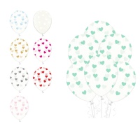 Globos de látex transparentes con corazones de 30 cm - PartyDeco - 50 unidades