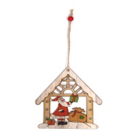 Colgante de casita navideña con Papá Noel de madera de 12 cm