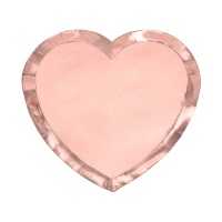 Platos de 21 cm con forma de corazón rosa dorado - 6 unidades