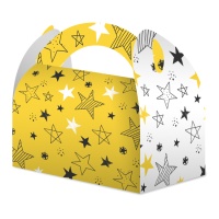 Caja de cartón con estrellas amarilla