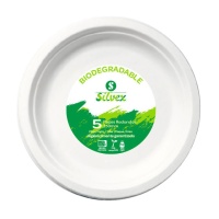 Platos de 25 cm redondos de caña de azúcar biodegradable blanco - 5 unidades
