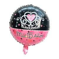 Globo de cumpleaños rosa y negro Mis 15 años de 45 cm