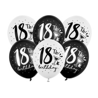 Globos de látex de Black Birthday de 18 cumpleaños de 30 cm - PartyDeco - 50 unidades