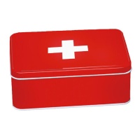 Caja de metal de 19 x 13 x 6,5 cm para botiquín rojo