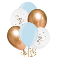 Globos de látex de primer cumpleaños azul de 30 cm - PartyDeco - 6 unidades