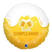 Globo redondo de cerveza Buon Compleanno de 46 cm - Grabo
