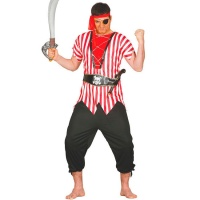 Disfraz de corsario pirata negro y rojo para hombre