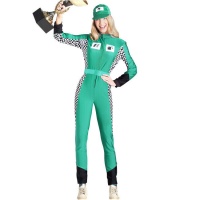 Disfraz de piloto de carreras verde para mujer