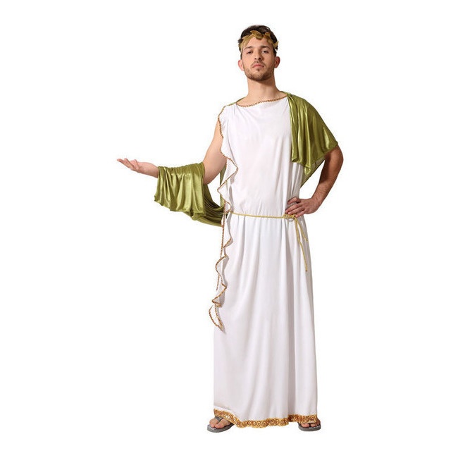 Vista frontal del disfraz de griego del olimpo disponible también en talla XL
