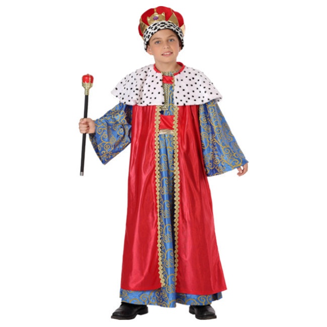 Vista frontal del disfraz de Rey Mago 3 colores infantil en tallas 3 a 12 años - azul