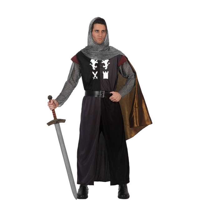 Vista delantera del disfraz de guerrero medieval disponible también en talla XL