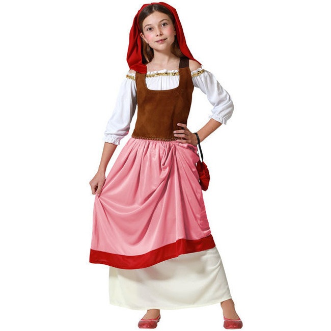Vista principal del disfraz de tabernera medieval infantil en tallas 3 a 12 años