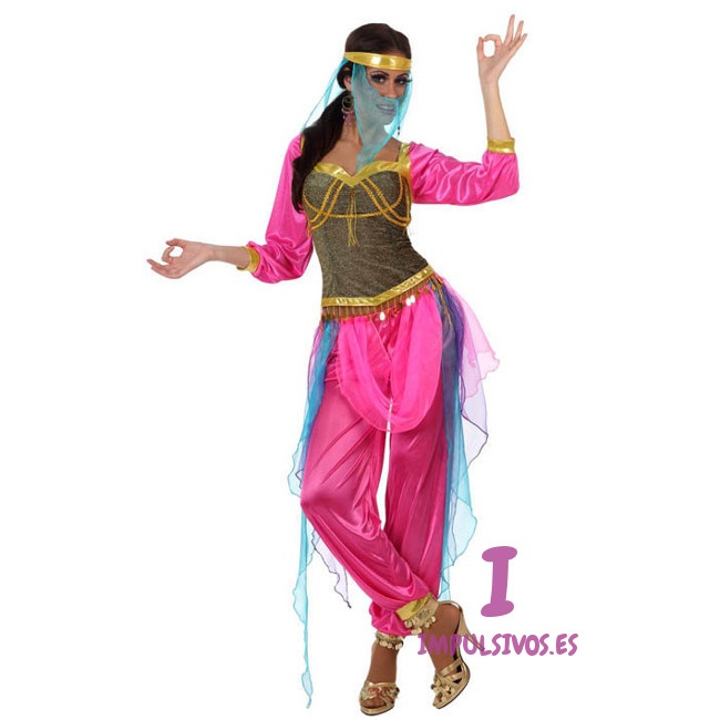 Vista principal del disfraz de bailarina árabe en stock