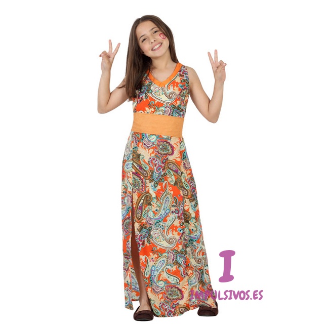 Vista delantera del disfraz de hippie estampado en tallas 3 a 12 años
