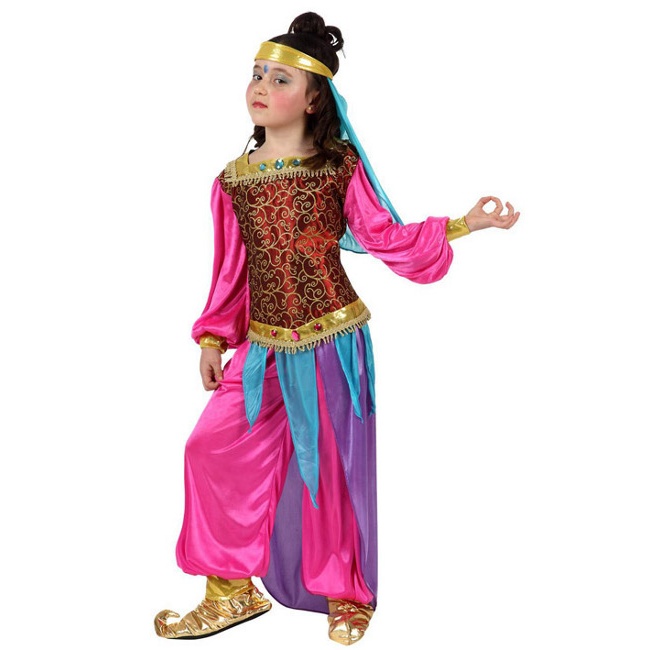 Vista frontal del disfraz de bailarina árabe infantil en tallas 3 a 12 años