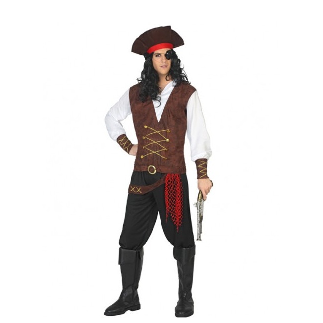 Vista delantera del disfraz de pirata con pantalón disponible también en talla XL