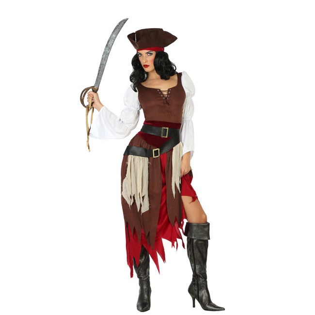 Vestido Elaborado de Pirata Dama Del Mar Marinero Disfraz Hasta XXL 