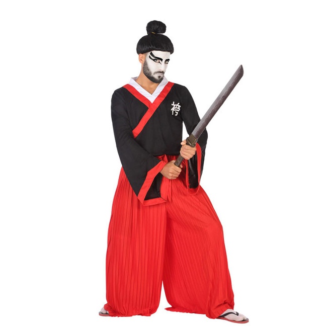 Vista delantera del disfraz de samurai disponible también en talla XL