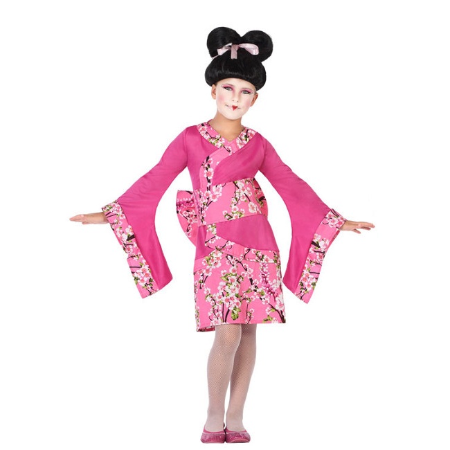 Vista delantera del disfraz de geisha en tallas 3 a 12 años