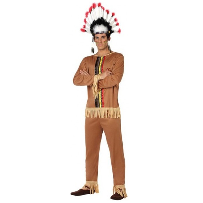 Vista frontal del disfraz de indio apache en stock