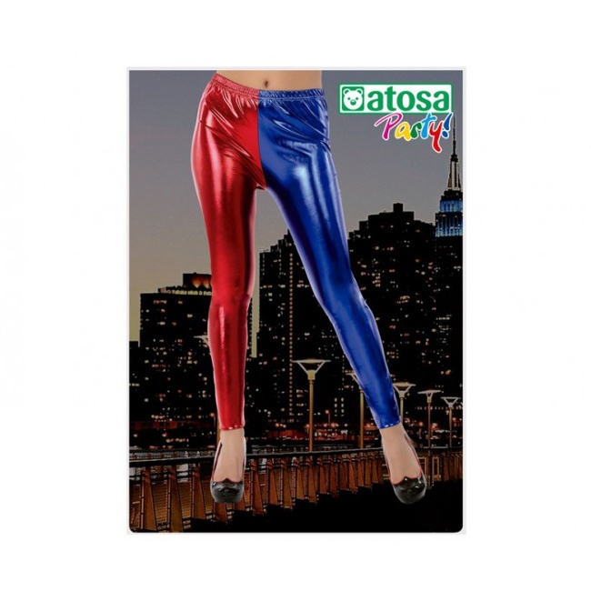 Foto detallada de leggins azul y rojo Harley Quinn