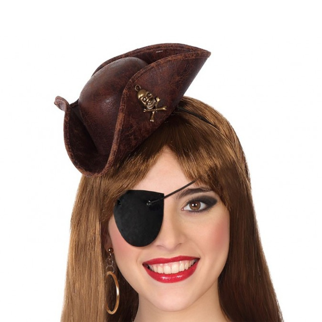 Vista principal del sombrero mini pirata marrón en stock