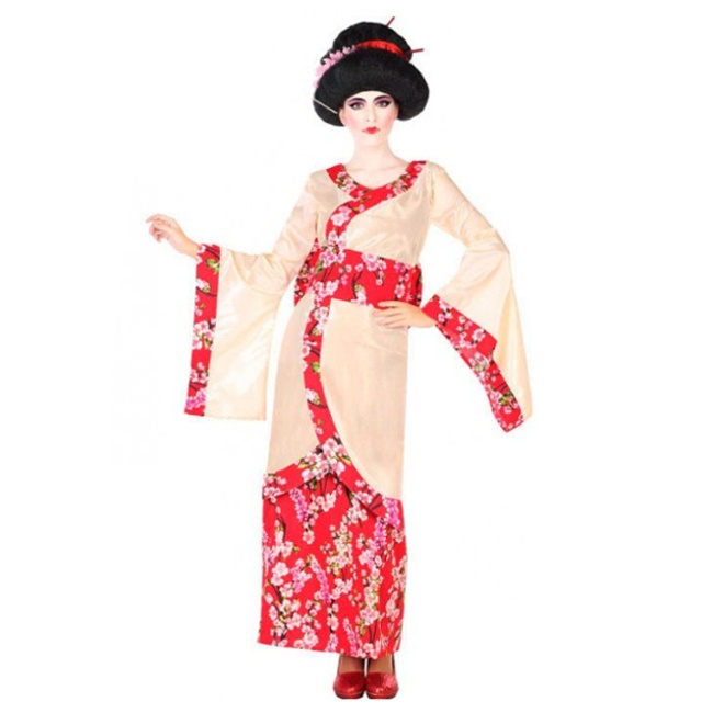 Vista frontal del disfraz de geisha disponible también en talla XL