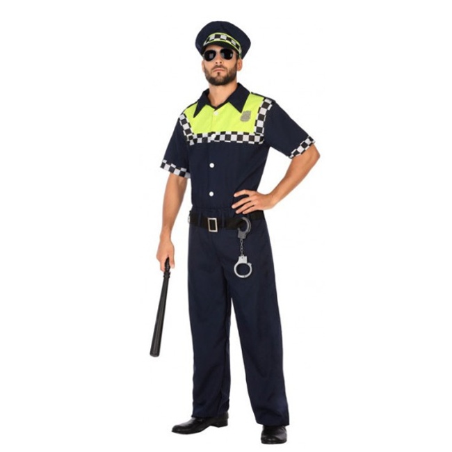 Vista frontal del disfraz de policía municipal disponible también en talla XL
