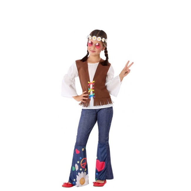 Vista delantera del disfraz de hippie en tallas 3 a 12 años