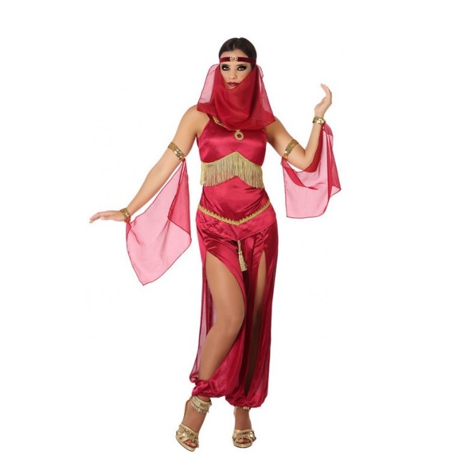 Vista principal del disfraz de bailarina árabe rojo en stock