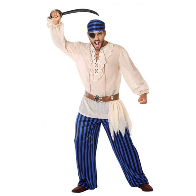 Vista delantera del disfraz de pirata azul en stock