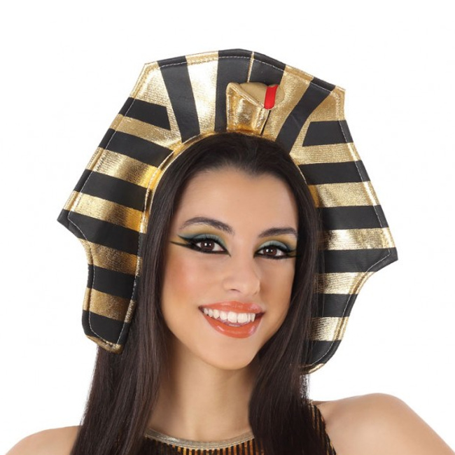 Vista principal del diadema egipcia con tocado de faraón en stock