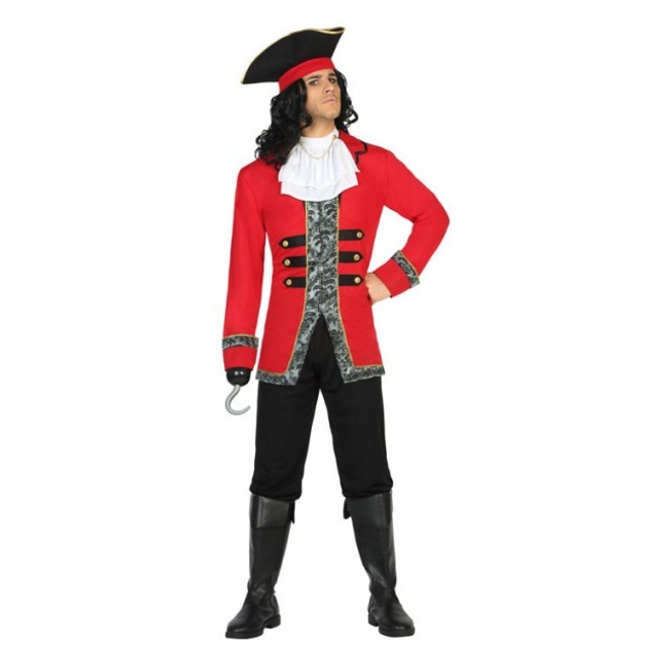 Vista delantera del disfraz de capitán pirata rojo