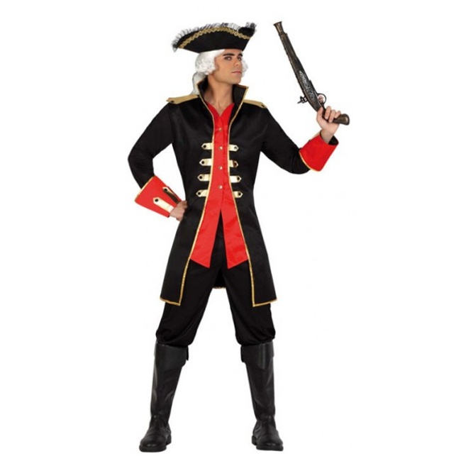 Vista principal del disfraz de capitán pirata corsario en stock