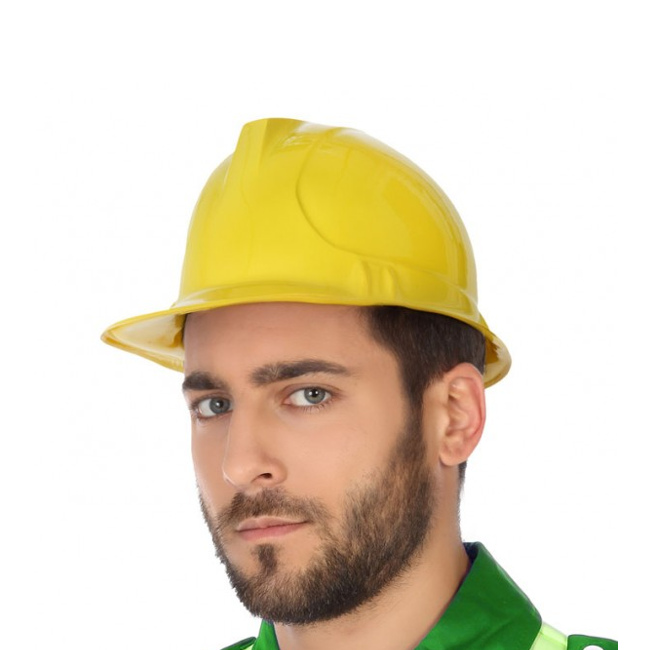Vista frontal del casco de obrero de 58 cm en stock
