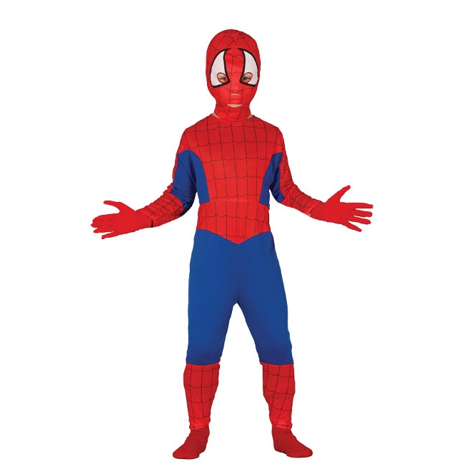 Vista frontal del disfraz de superhéroe araña en tallas 3 a 12 años