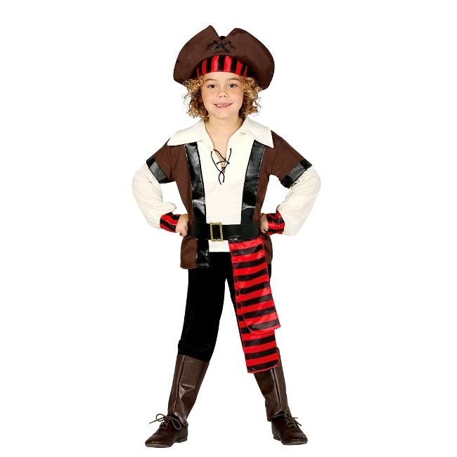 Vista delantera del disfraz de pirata Morgan en tallas 5 a 12 años