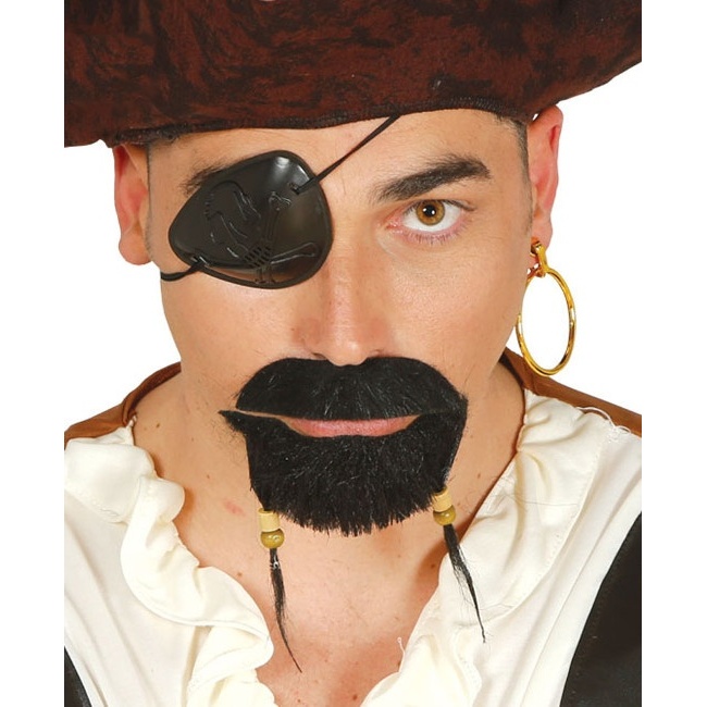 Vista delantera del perilla y bigote de pirata en stock