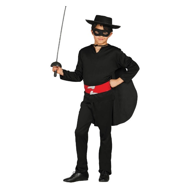 Vista delantera del disfraz de El Zorro infantil en tallas 5 a 12 años