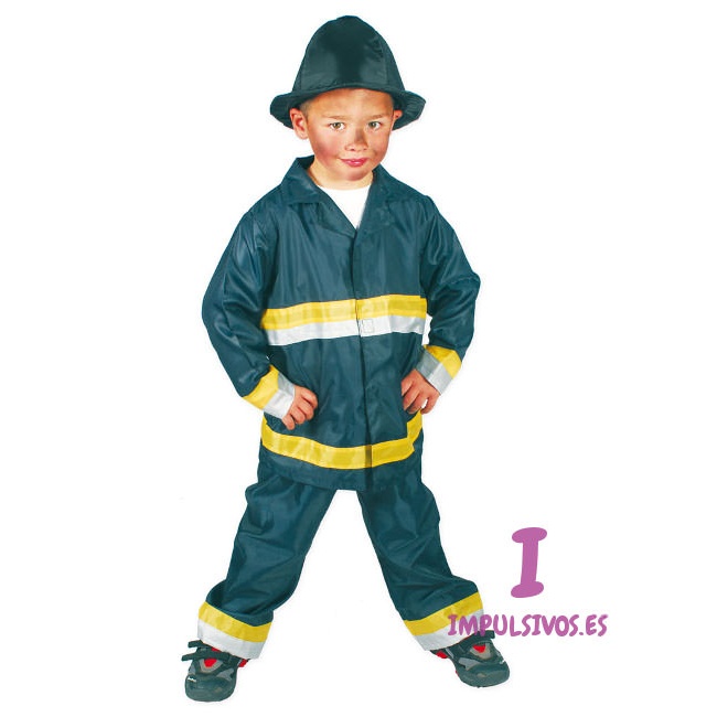 Vista principal del disfraz de bombero en tallas 4 a 12 años