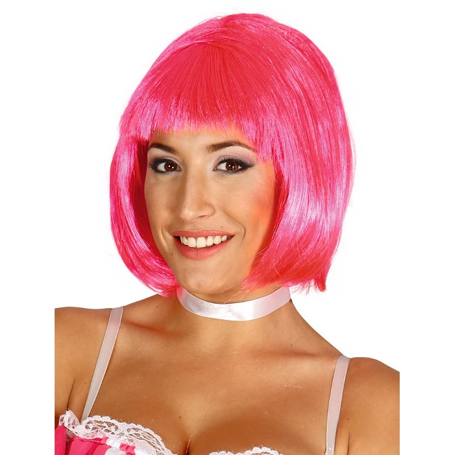 Vista delantera del peluca rosa media melena en stock