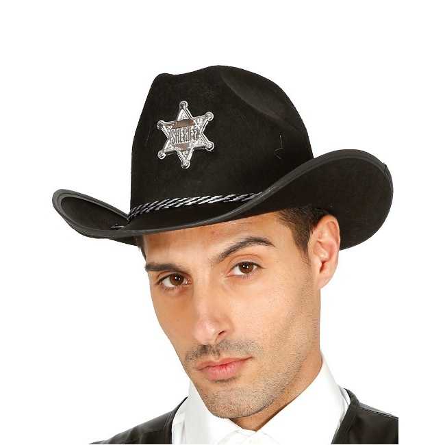 Vista frontal del sombrero negro de Sheriff - 57 cm en stock