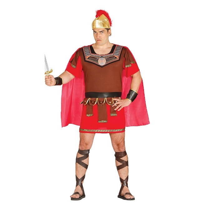 Vista delantera del disfraz de centurión del imperio romano en stock