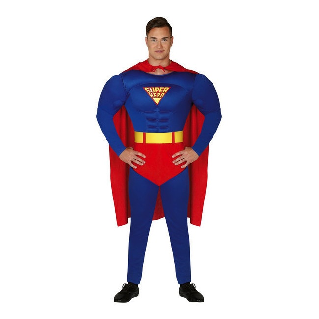 Vista frontal del disfraz de superhéroe disponible también en talla XL